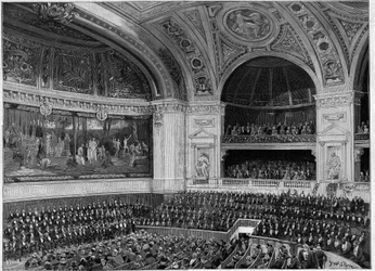 1889年、新ソルボンヌ大学の落成式：式典中の大円形劇場。