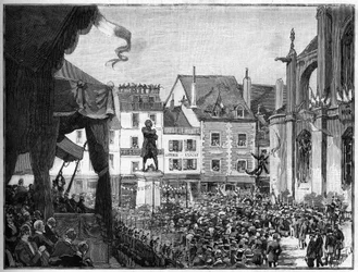 1888年、モンタルジスのDucerceau広場にあるミラボー伯爵（1749-1791）フランスの革命家、オノレ・ガブリエル（Honore-Gabriel）・リケティの像の落成式。