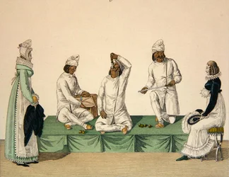 インドの曲芸師たち、「le Bon Genre」の88番プレート、1810年頃（カラーエングレーヴィング）
