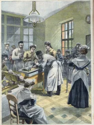 パリのデンフェール・ロシュロー（Denfert-Rochereau）通りにあるDepot des Enfants Assistesの乳児が保育器に入れられています。医師や看護師が未熟児や死にかけの赤ちゃんの世話をしている様子を "Le Petit Parisien "で紹介しています。