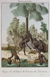 食事を準備するディーメンの住民、1811