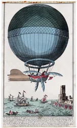 1月7日、熱気球で英仏海峡を渡り、カレーに到着したJean Pierre Blanchard (1753 - 1809) と John Jefferies (1745 - 1819)