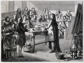 イギリスの化学者・物理学者であるジョセフ・ブラック（1728～1799）は、グラスコウ大学の学生たちの前で潜熱を体験する。