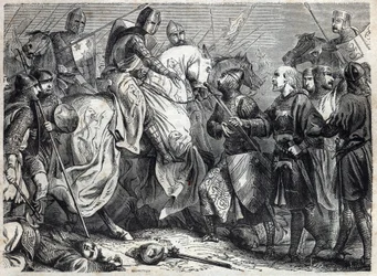 アラゴン王アルフォンソ5世（v.1396-1458）がナポリ王国を征服する。モーリス・ラシャトレ著「ローマ教皇の歴史（...）世紀を超えた女王王と皇帝の犯罪」に掲載されている図版