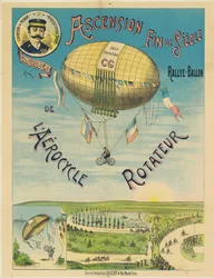 「L "AerocycleRotateur」、熱気球自転車の広告ポスター、1890年頃