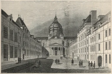 19世紀のパリ、ソルボンヌ大学の中庭 - Edmond Texier 1852年の「Tableau-de-Paris」に掲載された版画