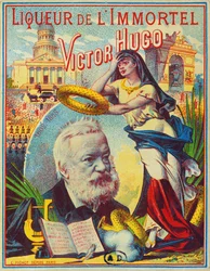 Liqueur de lImmortel Victor Hugoブランドのラベルデザイン、1885年