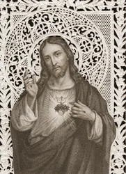 19世紀のイエスの聖心を描いたレースカード（bw litho）