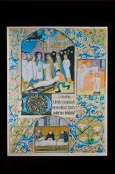 最後の儀式 - 死者の儀式 - 葬儀、時祷書の羊皮紙ページ、北フランス、1480年頃（写本）