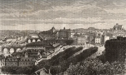 ラヴァル、マイエンヌ、ペイ・ド・ラ・ロワール - V.A.マルト・ブラウン著「La France illustree: Geography, history, administration statistique」に掲載された彫刻。1884