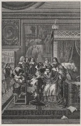 Le Cardinal de Richelieu mourant シャルル・モット（1785-1836）によるリトグラフ（Lithography） ルイ・デュマ作「Les Hommes Celebres de la France」より 1889年