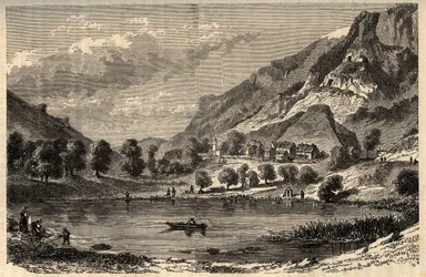 Le Lauzet-Ubaye - Le lac du Lauzet - フランス南東部、アルプ＝ド＝オート＝プロヴァンス県のコミューン - "PATRIE" の刻印 - DESCRIPTION PECTUREQUIREQUE DE LA FRANCE EN 6 VOLUES BY LUCIEN HUARD - 19世紀末