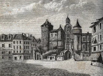 Le Vieux Paris - le Grand Chatelet - Jacques Antoine Dulaure著「Physical, civil and moral history of Paris: from the earliest historical times to the present day」に掲載されているエングレーヴィング。
