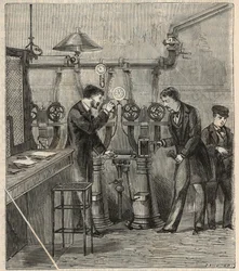 Le bureau de la poste pneumatique à Paris（パリの空気圧郵便局） - Alexis Clerc著「Sciences mises à la range de tous - physics et chimie populaires」に掲載された版画 - 19世紀末 - 個人蔵