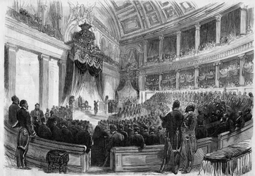 ベルギー国王レオポルド2世（1835-1909）は、1865年に国家の偉い人たちの前で宣誓した。
