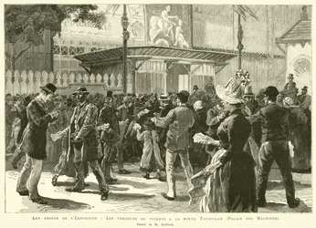 展覧会の周辺、トゥールヴィル門の切符売り場、パレ・デ・マシーン、M・ギリオのドローイング（エングレービング