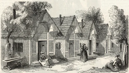 Les chalets de la Salpetriere pour les folles agitees - Engraving in "Tableau-de-Paris" by Edmond Texier 1852