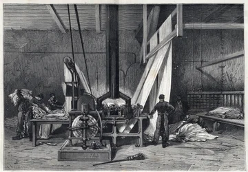 Les grandes usines - Dyeing erie Boutarel a Clichy la Garenne - Le mesh des Etoffes - 1869年のエングレーヴィング。