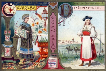 アルファベットCは中国の偉大な女性、Dはハンガリーのデブレチン氏。女性のアルファベット。12枚のイメージシリーズ。リービッヒ広告