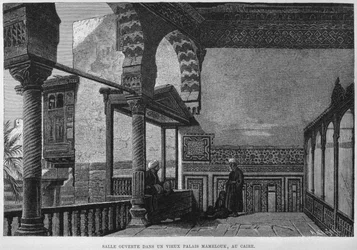 Georg Moritz Ebers（1837-98）のLEgypteからのMemlook Radnau Beys家のロッジア（1837-98）、1881（bw彫刻）