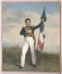 1830年の革命中にバリケードにトリコロールの旗を掲げたルイフィリップ（1773-1850）