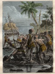 ブーゲンビル伯爵ルイ・アントワーヌ（1729-1811）は、1768年にイル・デ・ランシズ（フランス領ポリネシア）に到着した-イラストは "The Grands Mariners of the 18th century "より引用