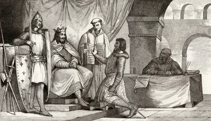 ルイ2世（848〜79年）、スタマーは貴族から忠誠の誓いを、1840年に出版されたコラートの「フランスの歴史」から受け取り