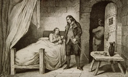 1840年頃に出版された、コラートの「フランスの歴史」からの、ルイ17世（1785-95年）の病気と投獄