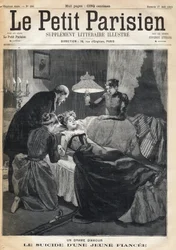 恋愛ドラマ。夫の死後、17歳の婚約者が自殺する。1893年8月27日の新聞「Le petit Parisien」に掲載された1枚（エングレービング