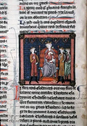 MS.782 チルデリック II (c.650-675)、クロドミール (c.495-524)、そしておそらくテオドリック。 Chroniques de Saint-Denis (ベラム)
