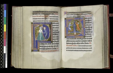 MS 300 f.199v-200r『洗礼者聖ヨハネへの参拝と聖ペテロへの参拝』パリ、1265年から70年頃のイザベラ・オブ・フランスの『詩篇と時祷』より（羊皮紙にペンとインク、テンペラ）。