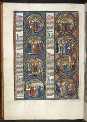 MS。 ハーレー 1527、f.80v、聖書のモラリゼ (ベラム) のミニチュア