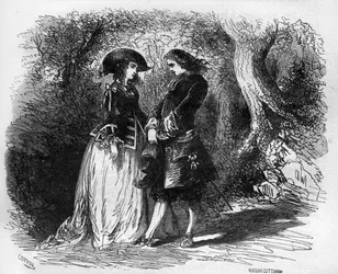 1653年頃、マドモアゼル・ドゥ・ポンは若い恋人マリコーネと出会った。古代から現代までの世界のあらゆる民族における売春と放蕩の歴史」に掲載されている版画で、Th.-F.Debrayによる「古代から現代までの世界のあらゆる民族における売春と放蕩の歴史」に掲載されている。1879.