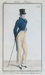 ベルベットの襟、シルクのボタン、ナンキーンパンツのマンスーツ、1816年