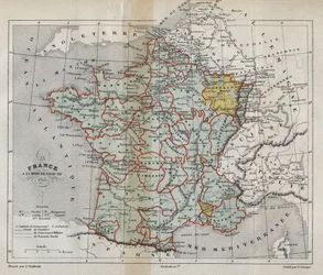 1715年にルイ14世が死去した際のフランスの地図 - Plan de La france a la mort de Louis XIV en 1715 - Victor Duruy (1811-1894)の「Histoire de France」に掲載された彫刻 - 1882年