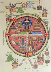 エルサレムとパレスチナの地図、聖地およびソロモン神殿を含む