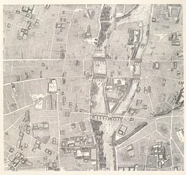 1714年のジャンドラカイユ作のLAtlas de Parisからのシテ島を示すパリの地図