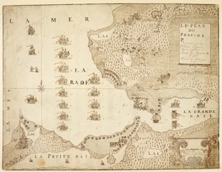 カナダのプラセンシア港の地図 (紙にペンとインク)