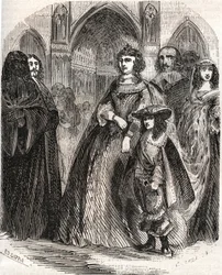 パリのノートルダム寺院に向かうフランス王妃マリー・ド・メディシス（1573-1642）と息子ルイ13世の摂政 - L.-P.の「Histoire de France」よりアンケティル