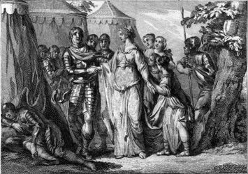 463年、サリアン・フランの王チルデリック1世（436-481または482頃）とテューリンゲンのバシン（445-491）の結婚。18世紀のエングレーヴィング。