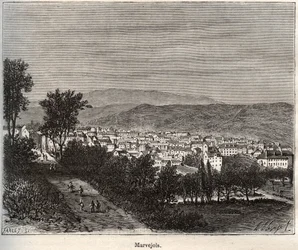 Marvejols - Lozere - Languedoc-Roussillon - V.-A. Malt-Brown著 "La France illustree: Geographie, histoire, Administration Statistique "に掲載された彫刻。