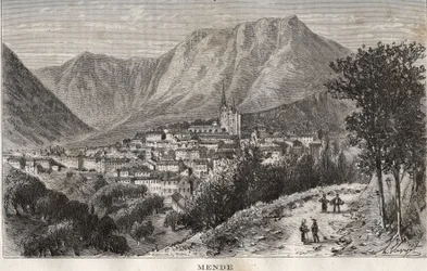 ラングドック・ルーション地方のメンデ、ロゼール - V.-A. Malt-Brown著 "La France illustree: geographie, histoire, administration statistique "に掲載された彫刻。