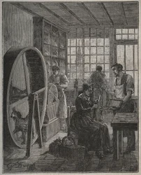 メティエと職人：19世紀の同州の刃物店の様子。Adolphe BITARDの "Les arts et metiers illustres "に掲載された1885年のエングレーヴィング。