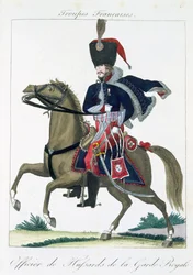 パブTroupes Francaises出身の、ロイヤルガードの騎兵の騎士。 chezバセット、パリ、c.1790