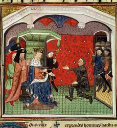チャールズ5世（1338-80）とその法廷の前の1142氏とfol.4ベルトランデュゲスクラン（c.1320-80）