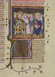 写本13、232葉：ルイ9世（1214/15-70）およびおそらくフリードリヒ2世（1194-1250）の戴冠、ピエール・ロンバールによる詩編書より、15世紀初頭