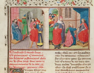 Ms 149 t.1 fol.108v Jacques de Guise著、ベルギーのハイノー王子公爵夫人からベルギー人が公爵を選ぶ方法