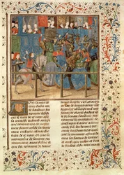 Ms 149 t.3 fol.82 Jacques de Guise作「Histoire des Nobles Princes de Hainautのトーナメントシーン」