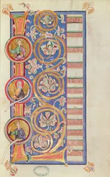 Ms 14 fol.23伝道者からの、メダリオンを持つ初期Lの歴史