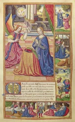Ms 17 fol.2 Vie des Femmes Celebres、c.1505の「受胎告知とキリストの子供時代」
